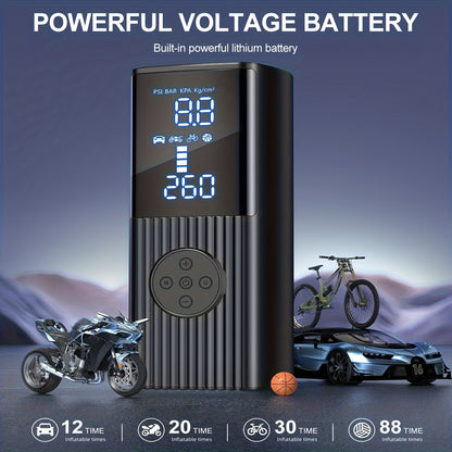Portable Tire Inflator with Digital Pressure Gauge, Car Tire Pump, 210 PSI, 22 Cylinders, Rechargeable Battery, LED Light, Cordless Air Pump, Wireless Bicycle Tire Pump, Suitable for Cars, Motorcycles, Bicycles, Balls, Etc., New