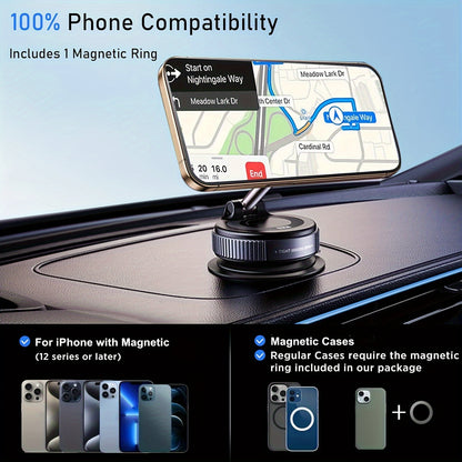 [Portable Foldable Holder] 360° Adjustable Magnetic Phone Mount, Suitable for Car/Gym/Mirror/Smooth Surfaces/Bathroom Mirror, Universal, Portable Foldable Car Phone Holder, Compatible with All Smartphones and Car Models, Foldable Design, Secure Fixation,