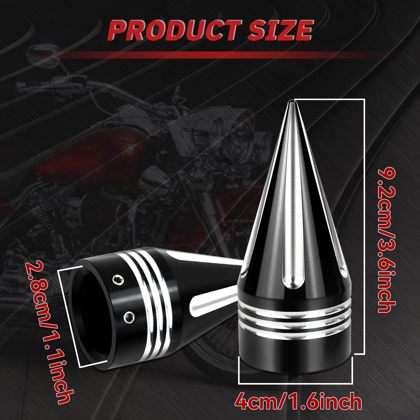 A Pair Of Motorcycle Front Axle Bolt Nut Covers Caps 3. 6" CNC Spike Axle Nut Covers Caps, Fits for Harley Touring, Fits for Street Glide, Fits for Road King, Fits for Electra Glide, Fits for Tri Glide 2008-later