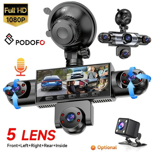 PODOFO Vehicle-Installed 5Lens/4lens High-Definition Dash Cam, Featuring 1080P Front And Front, Rear, Left, And Right, Providing 360° Comprehensive Coverage, Reverse Image Loop Recording, Car Camera/Car Additions/Monitoring System, Without Battery
