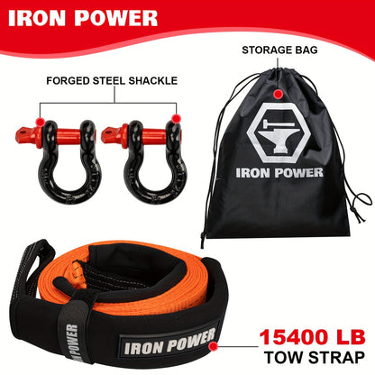 2'' × 20ft Emergency Tow Straps Kit Towing Rope + 1/2 D Ring Shackles (2pcs)