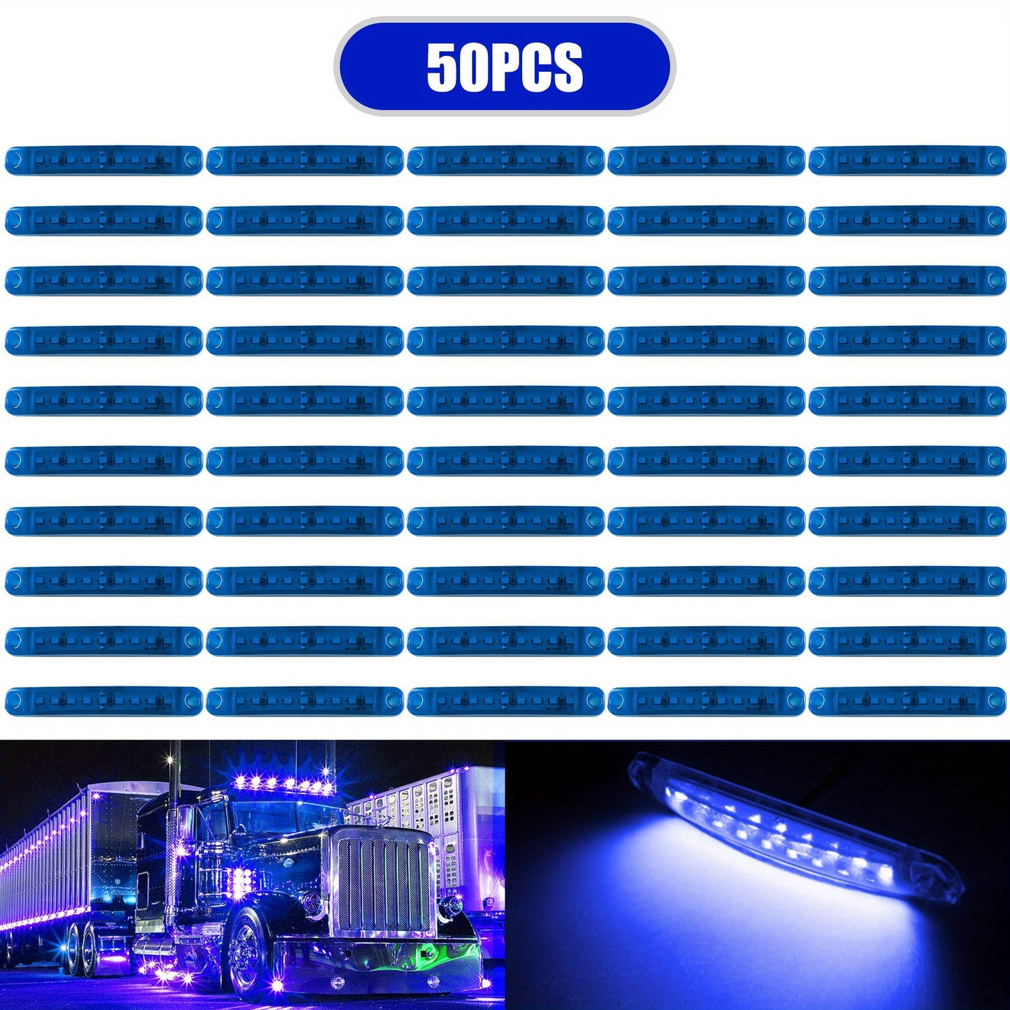 50pcs New Bright 12V-24V 9 LED Side Light Lamp Indicator Light Bar For Truck Trailer Bus Boat Rv Lorries-Yellow, Red, White, Blue, Green