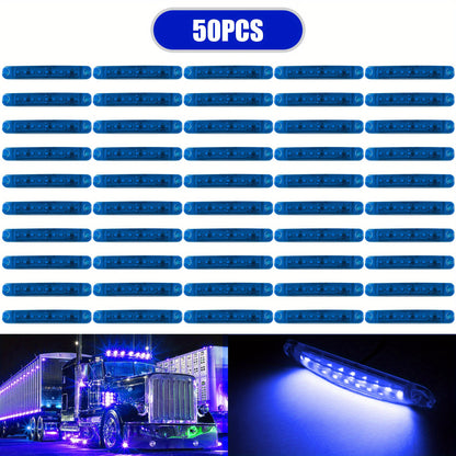50pcs New Bright 12V-24V 9 LED Side Light Lamp Indicator Light Bar For Truck Trailer Bus Boat Rv Lorries-Yellow, Red, White, Blue, Green