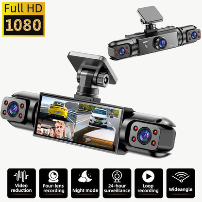 AXH 360° Panoramic 3/4 Lens Channel 1080P HD Ultimate Safety Dash Cam Set, 1080P Front and 720P Full Coverage Front, Rear, Left, and Right, Quad-Split Screen Display, HD Night Vision, WDR, G-Sensor, Loop Recording - Car Accessories/Car Dash