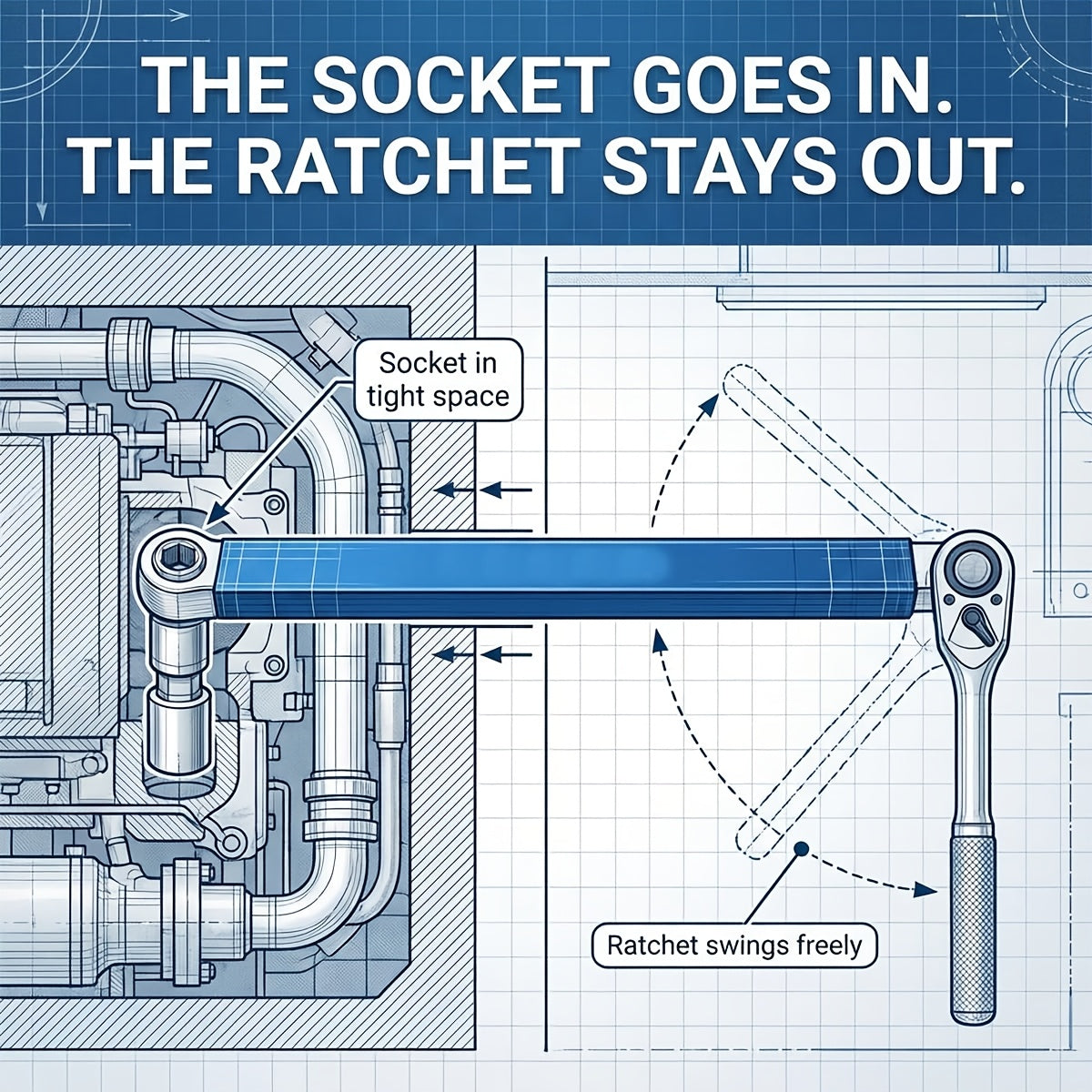 Professional Zero Offset Extension Wrench Set With 3/8 Ratchet Wrench, 15 Inch Impact Ready Ratchet Wrench With 1/2", 1/4" & 3/8" Square Drive Adapters, Universal Repair Tool For Narrow Spaces & Auto Maintenance