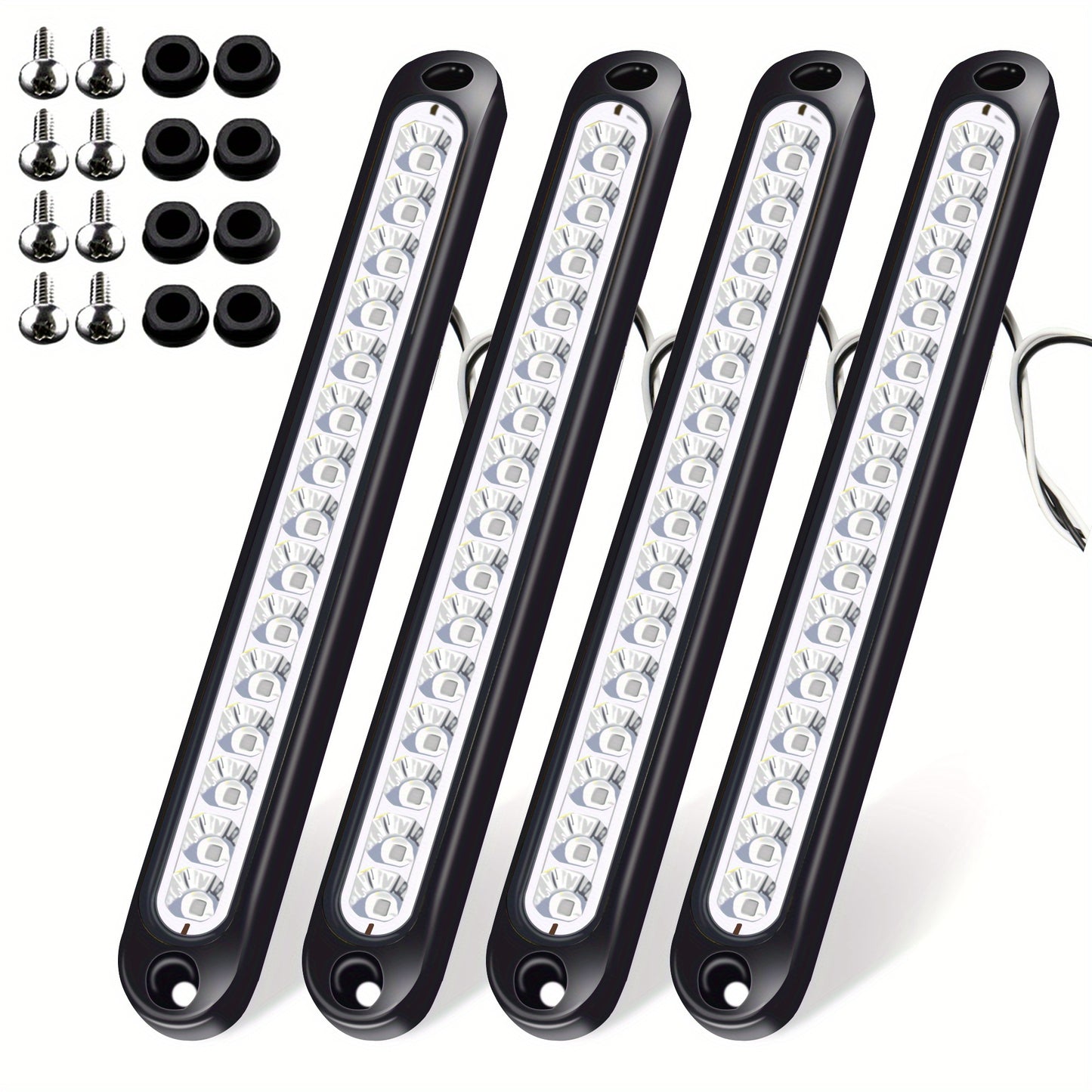 4pcs White 15LEDs Trailer Brake Tail Light Bar LED Trailer Lights Stop Turn Signal Tail Lights Trailer Identification Light for Marine Boats Golf Truck Offroad