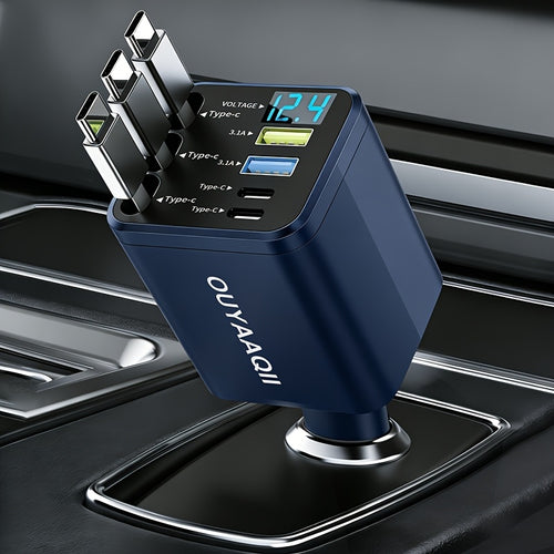 OUYAAQII 7-in-1 Fast Car Phone Charger/with 3 Retractable Cables And A Fast Charging Port/can Be Freely Adjusted In 180° Direction/features LED Intelligent Digital Display