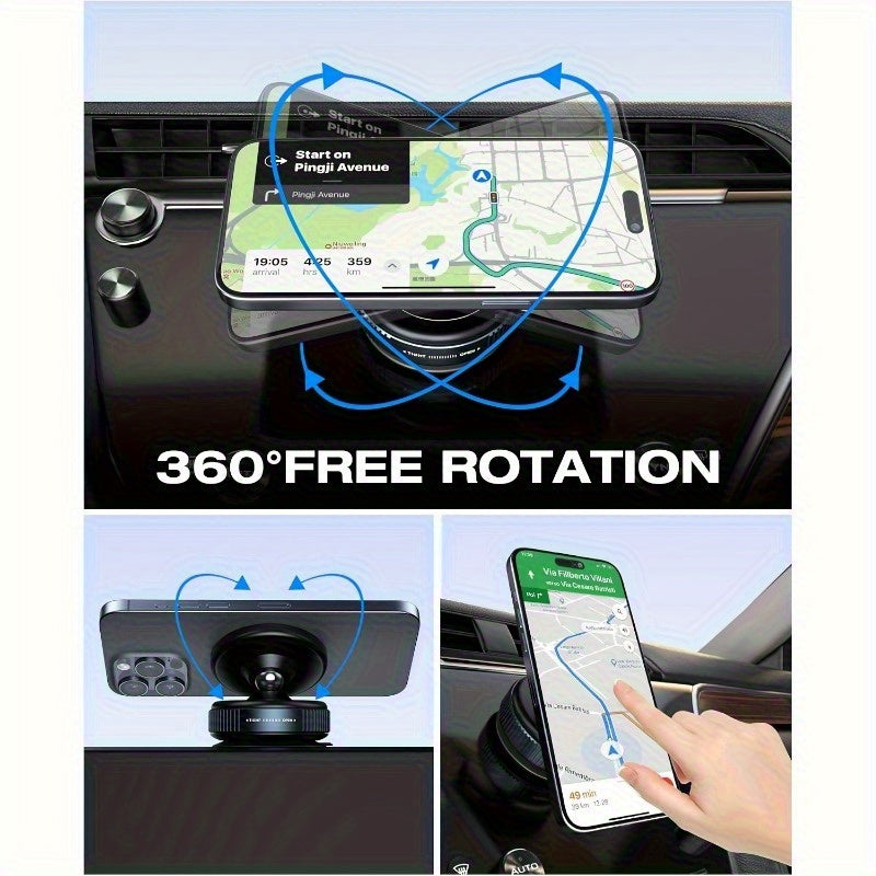 360-Degree Adjustable Vacuum Magnetic Suction Phone Holder, Suitable for Car/Gym/Mirror/Smooth Surface Hands-Free Suction Cup Phone Holder, Compatible with All Smartphones