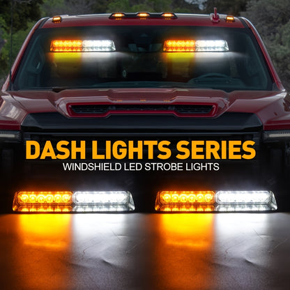 24LED Emergency Dash Lights | 2 in 1 Interior Windshield Safety Flashing Lights with Suction Cups for Snow Plow, Trucks, Construction Vehicles, Car - Universally Applicable, 12-24V Power, Lights, Without Battery