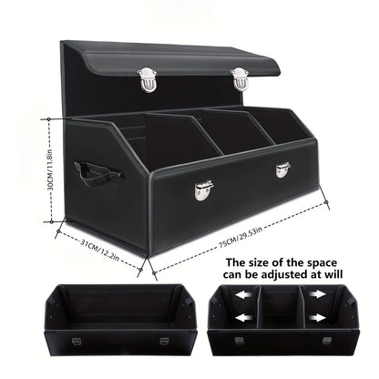 Car Trunk Organizer - Trunk Organizer & Storage SUV, PU Leather Foldable Trunk Organizer, Multi Compartment Adjustable Car Grocery Storage Box