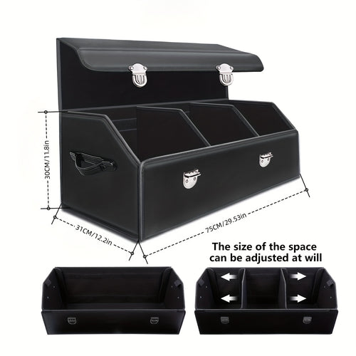 Car Trunk Organizer - Trunk Organizer & Storage SUV, PU Leather Foldable Trunk Organizer, Multi Compartment Adjustable Car Grocery Storage Box
