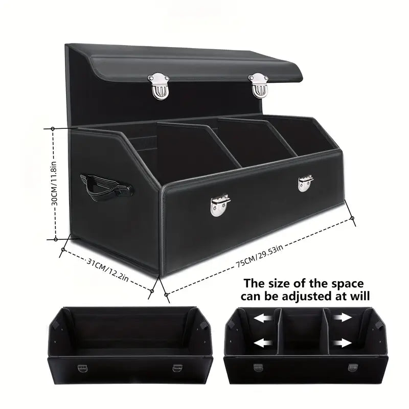 Car Trunk Organizer - Trunk Organizer & Storage SUV, PU Leather Foldable Trunk Organizer, Multi Compartment Adjustable Car Grocery Storage Box