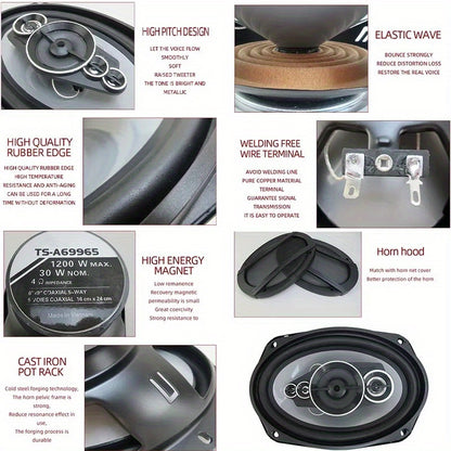 2pcs 6X9 inch1200W 5-way car mounted high fidelity full frequency coaxial speaker,preferred for modified vehicles Auto Audio Music Stereo Subwoofer Full Range Frequency,car stereo speakers,car door speakers