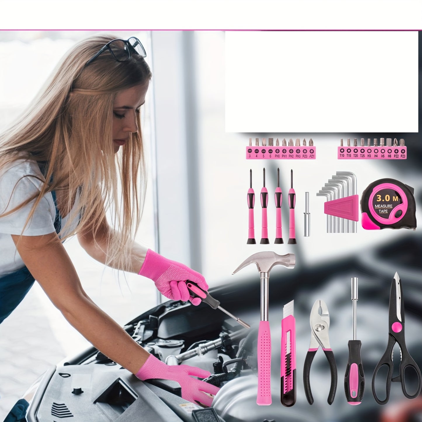 Pink Car Roadside Emergency Kit Assistance Emergency Kit with Jumper Cables Auto Tool Set Deer Whistles Winter Car Safety Roadside Assist Kit, Without Battery