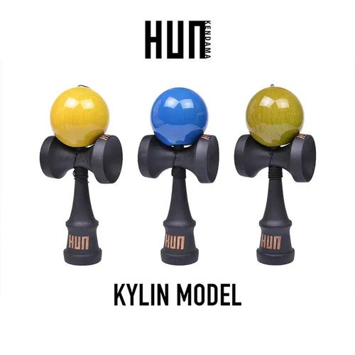 HUN Kendama Kylin Model with a glossy pink ball, natural wood handle, and light background.